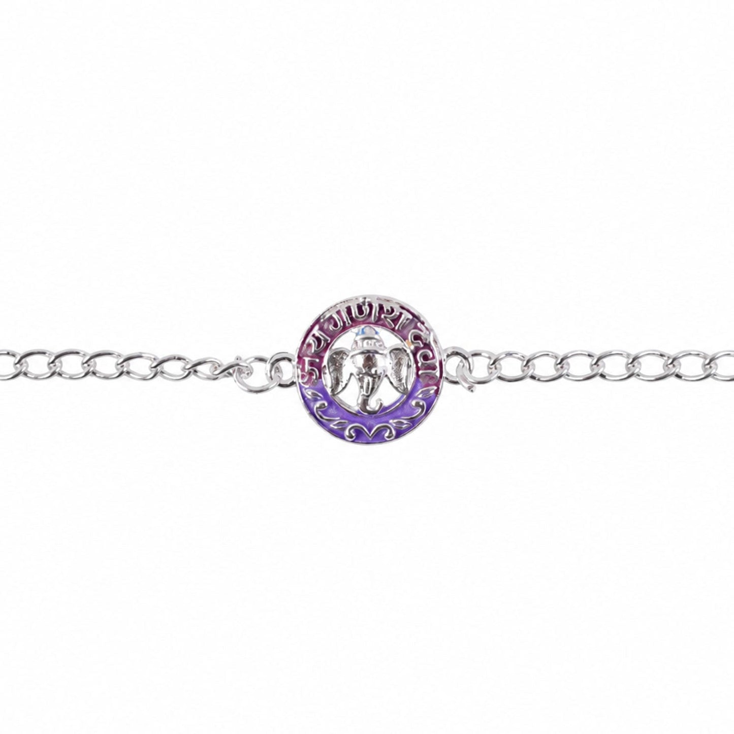 Silver Round Ganesha Enamel Frame Chain Bracelet Rakshabandhan