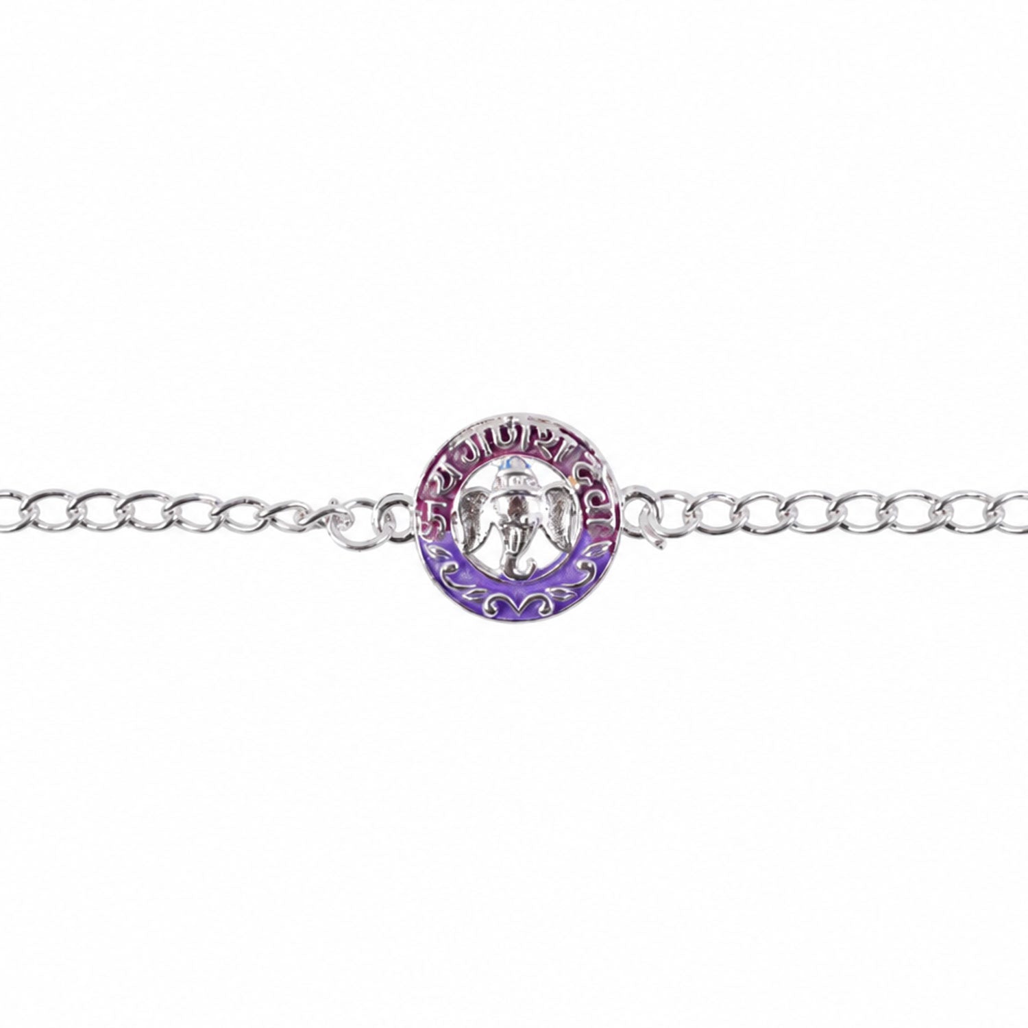 Silver Round Ganesha Enamel Frame Chain Bracelet Rakshabandhan