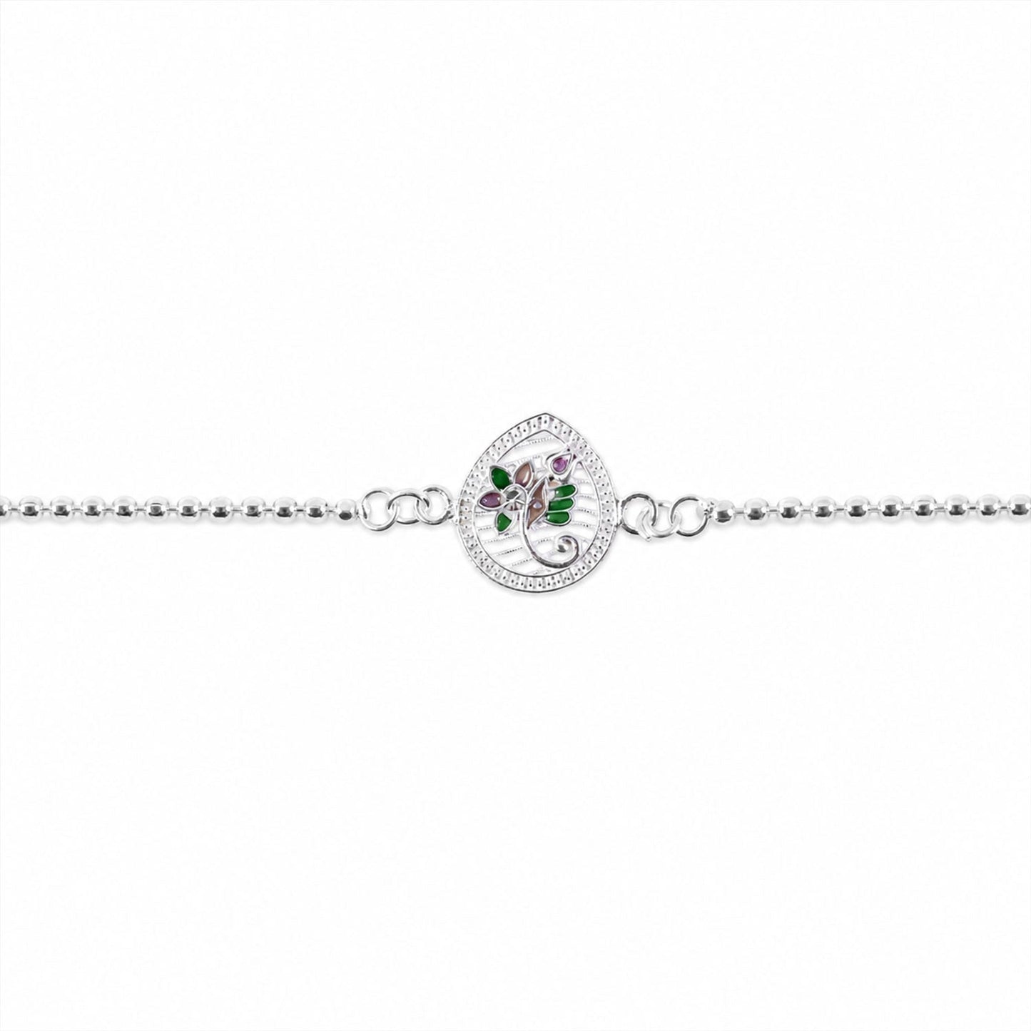 Silver Floral Design Enamel Chain Rakshabandhan