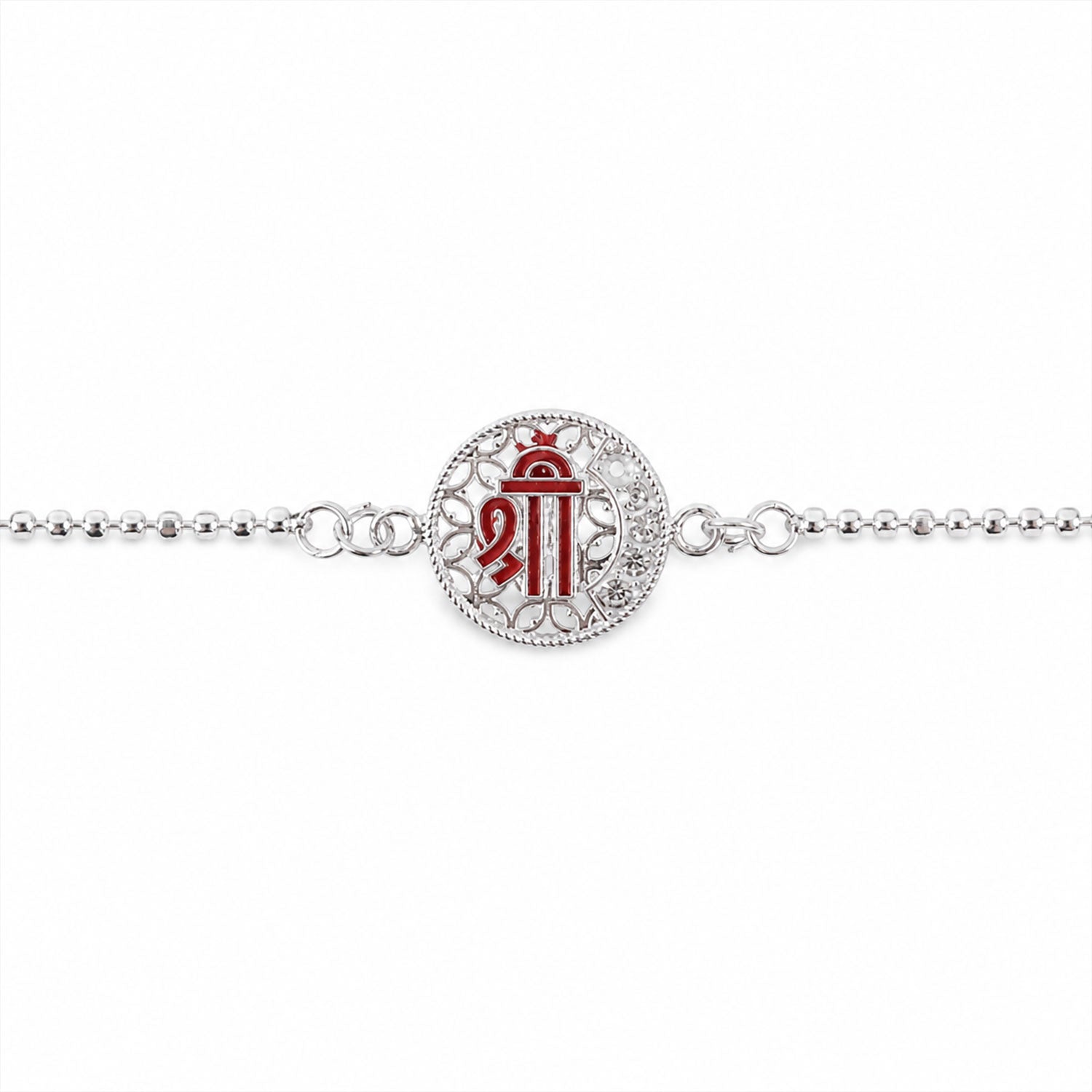Silver Round Shree Enamel Stone Chain Bracelet Rakshabandhan
