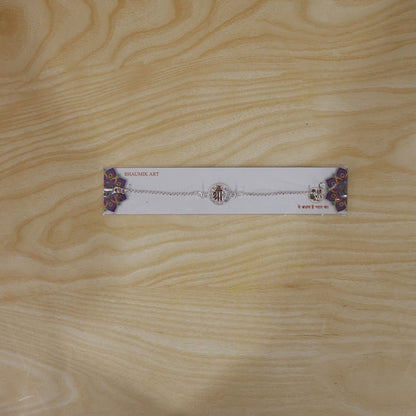 Silver Round Shree Enamel Stone Chain Bracelet Rakshabandhan