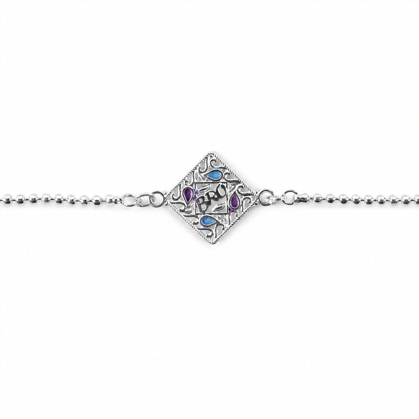 Silver Square Diamond Bro Text Enamel Chain Bracelet Rakshabandhan
