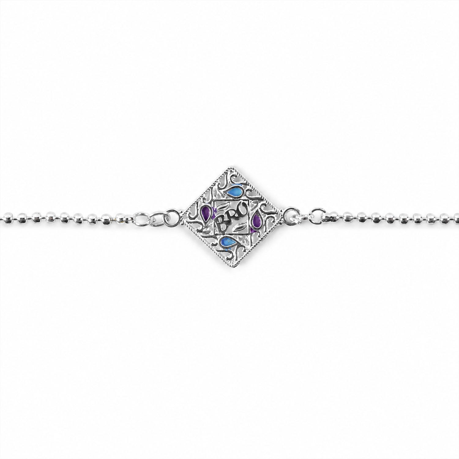Silver Square Diamond Bro Text Enamel Chain Bracelet Rakshabandhan