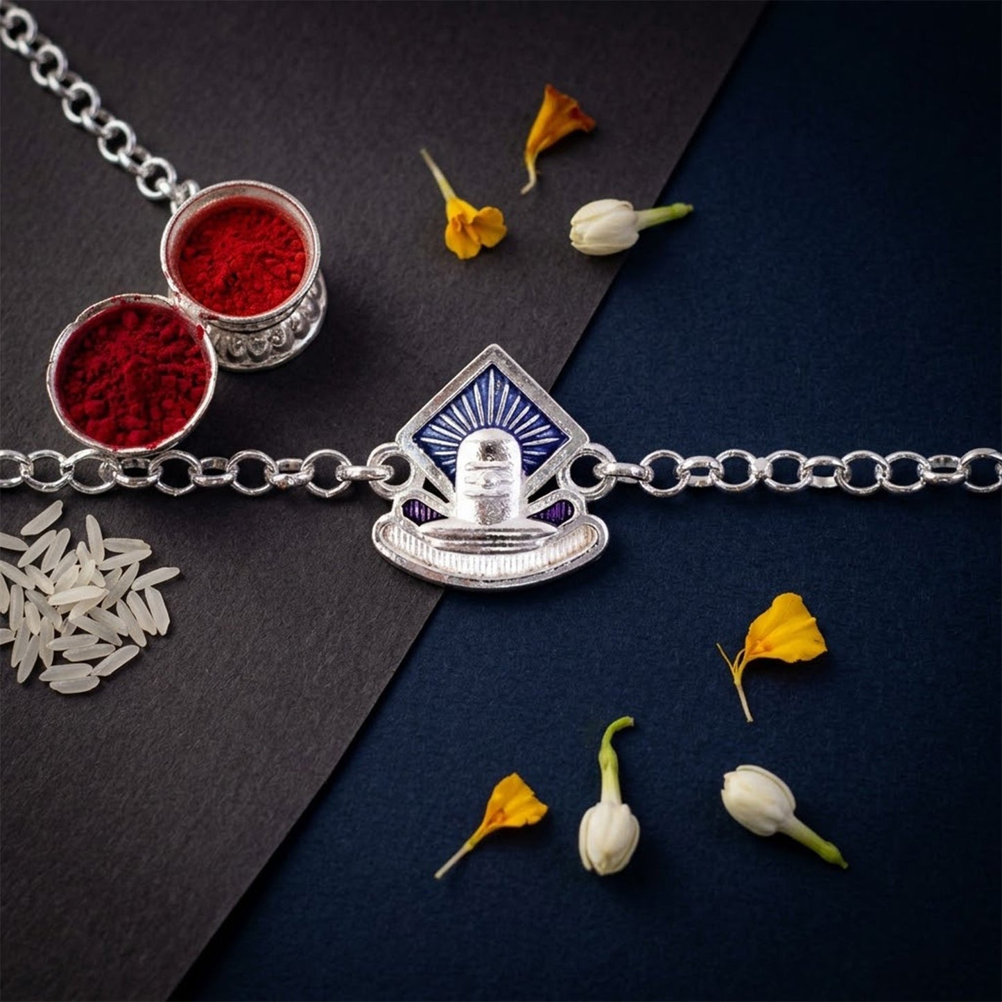 Shiv Lingam Enamel Chain Bracelet Rakhi for Brother
