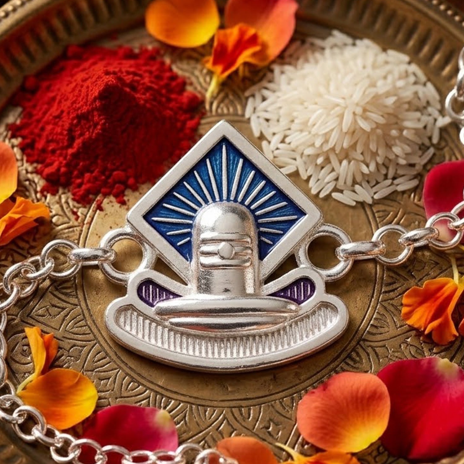 Shiv Lingam Enamel Chain Bracelet Rakhi for Brother