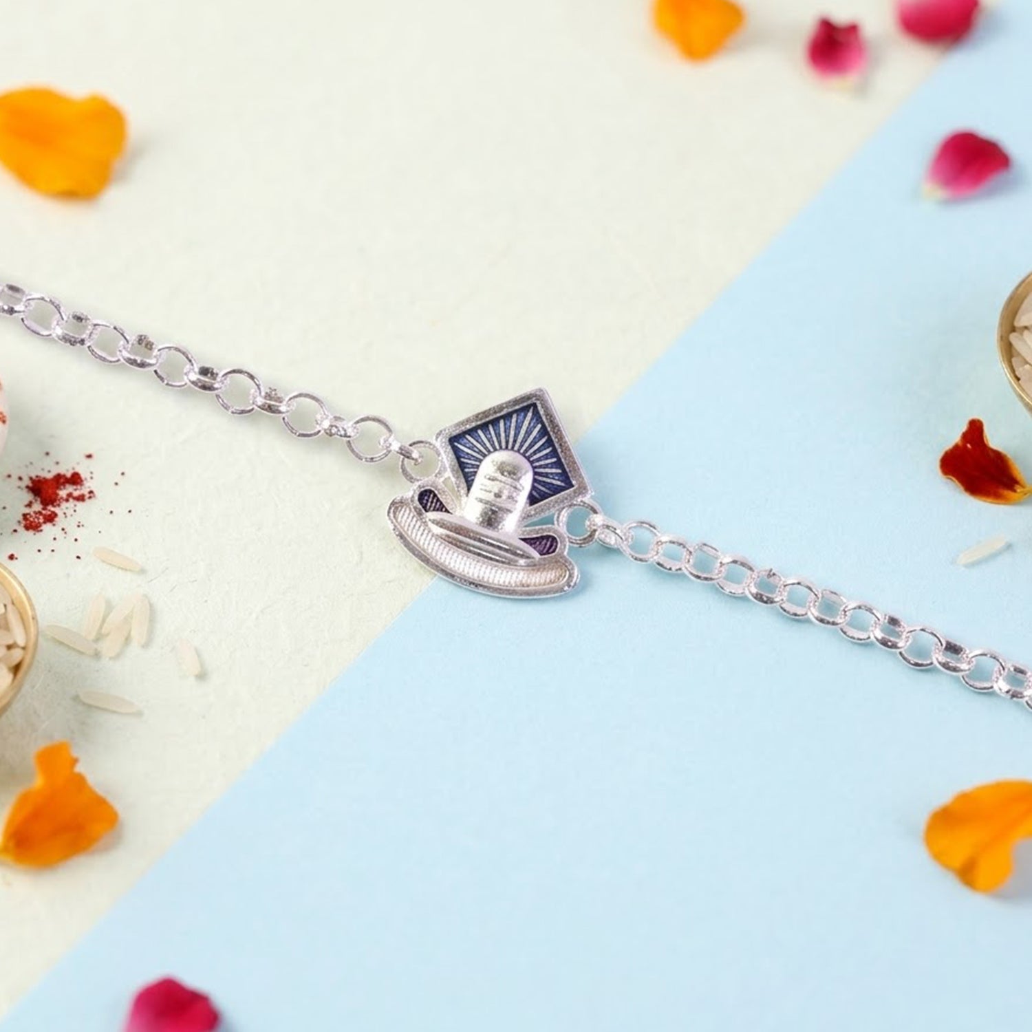 Shiv Lingam Enamel Chain Bracelet Rakhi for Brother