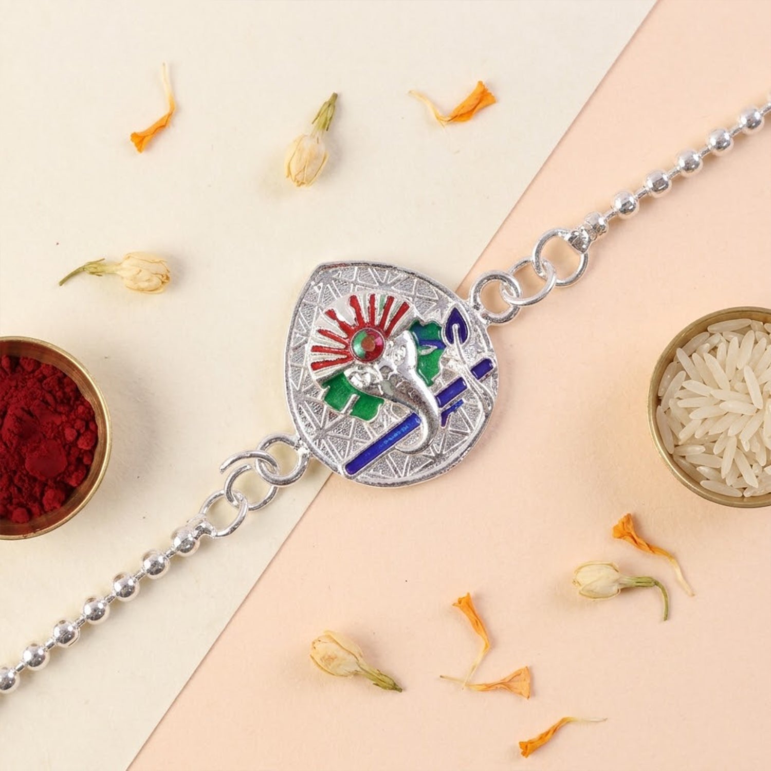 Lord Ganesha Enamel Charm Chain Bracelet Rakhi