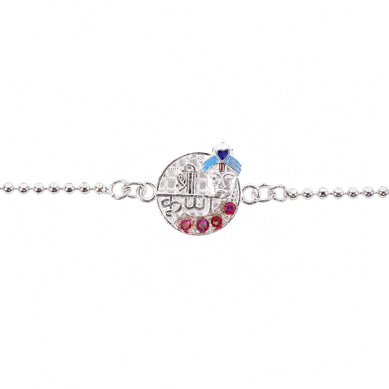 Shree Krishna Round Frame Stone Studded Bracelet Rakhi for Brother