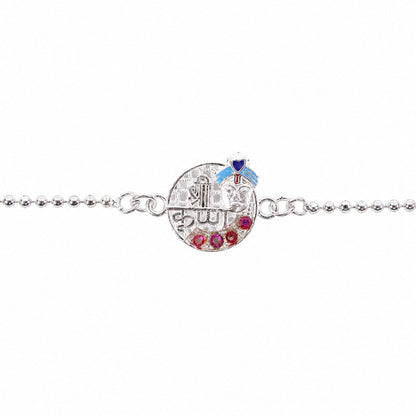 Shree Krishna Round Frame Stone Studded Bracelet Rakhi for Brother