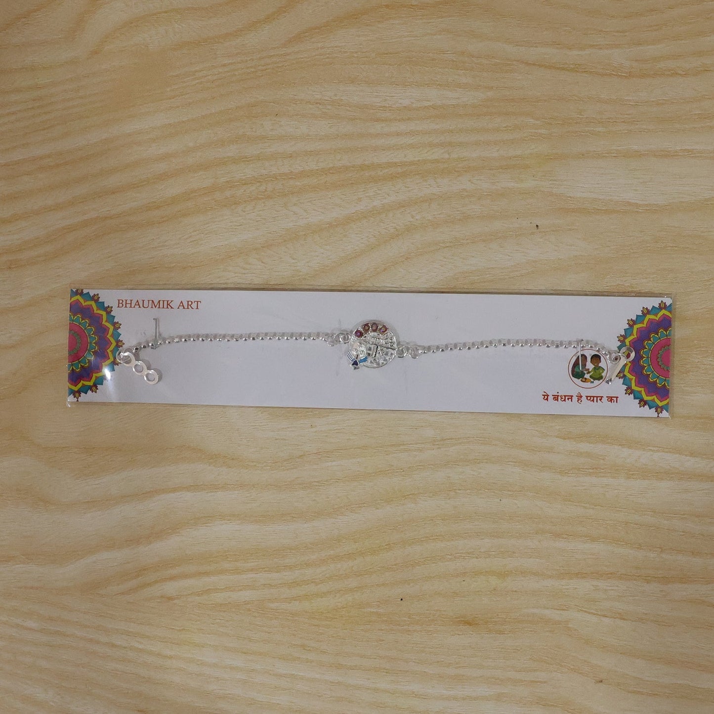 Shree Krishna Round Frame Stone Studded Bracelet Rakhi for Brother