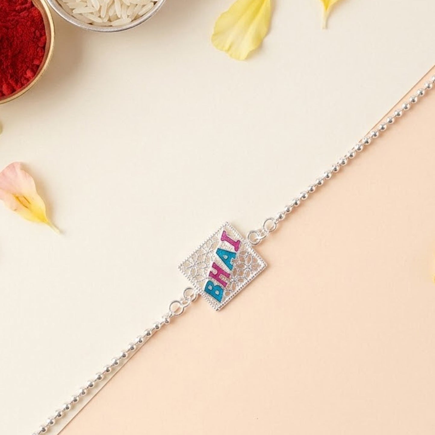 Bhai Text Enamel Square Charm Chain Bracelet Rakhi