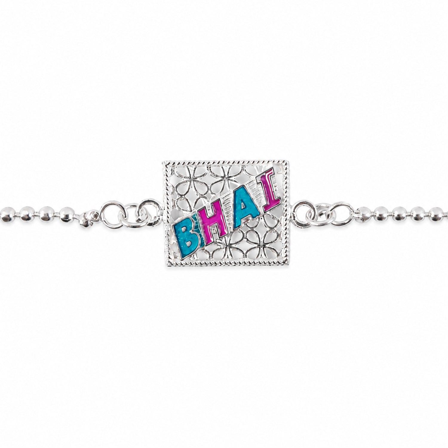 Bhai Text Enamel Square Charm Chain Bracelet Rakhi