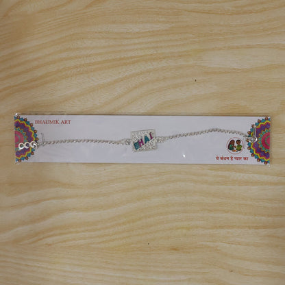 Bhai Text Enamel Square Charm Chain Bracelet Rakhi