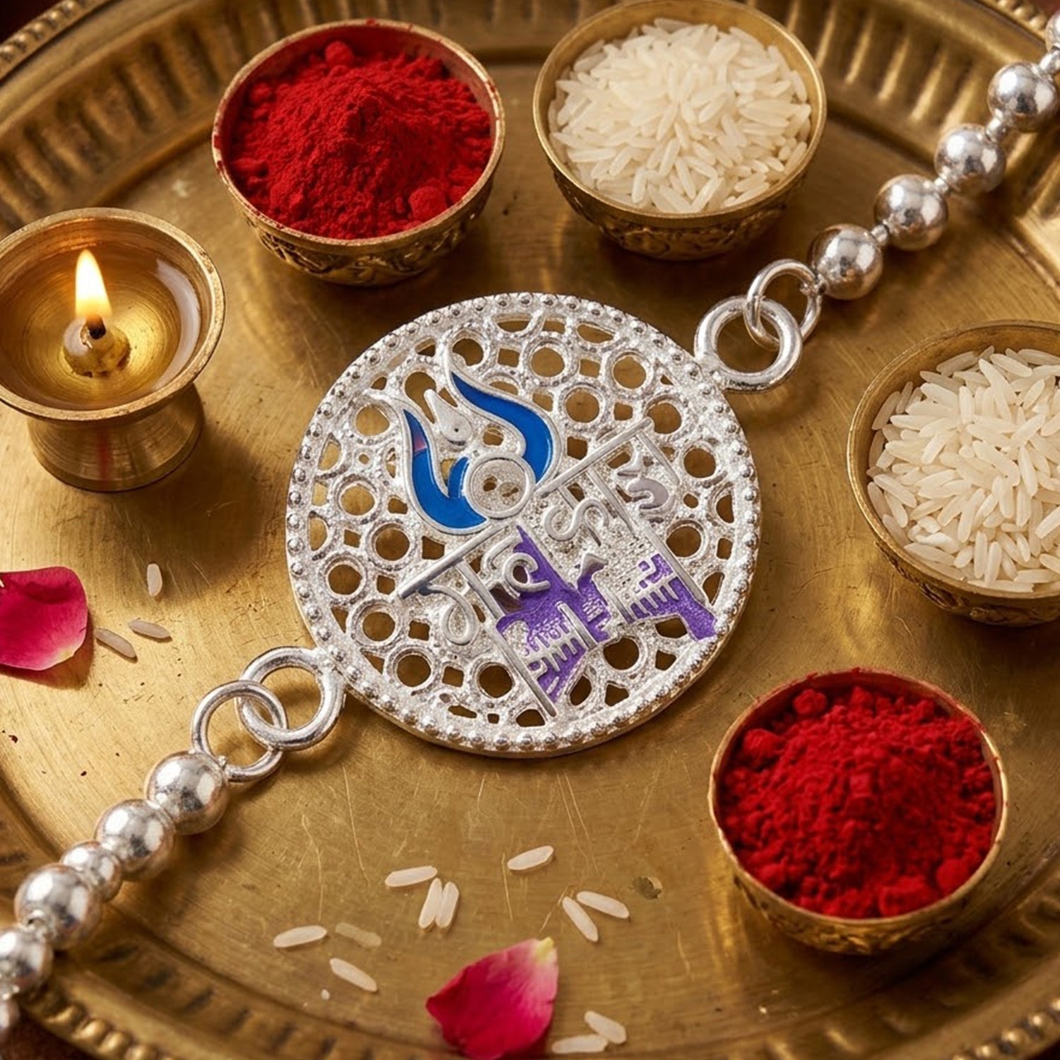 Mahakal Trishul Round Enamel Charm Chain Bracelet Rakhi