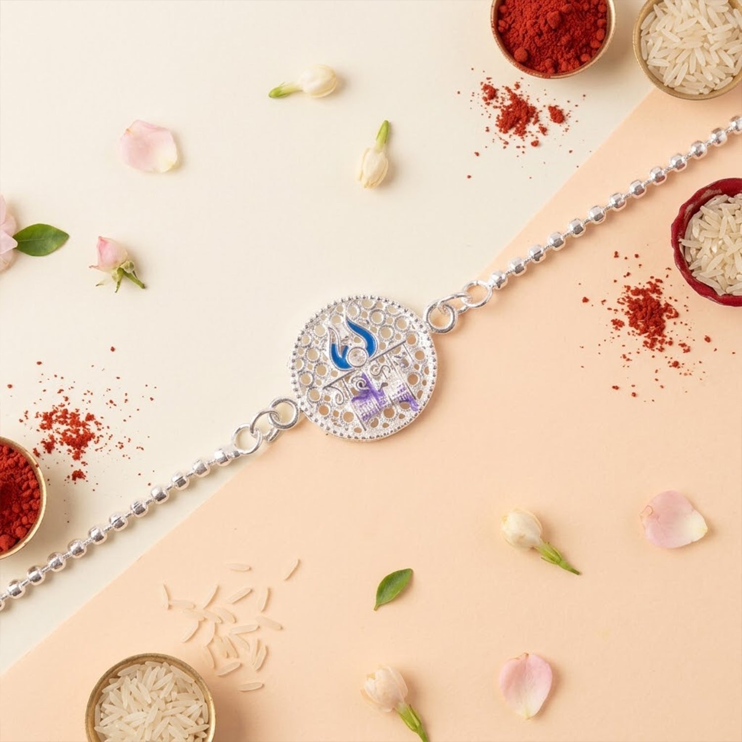Mahakal Trishul Round Enamel Charm Chain Bracelet Rakhi