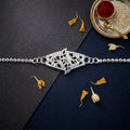 Diamond Shape Leaf Stone Studded Chain Bracelet Rakhi – Elegant & Festive
