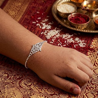 Diamond Shape Leaf Stone Studded Chain Bracelet Rakhi