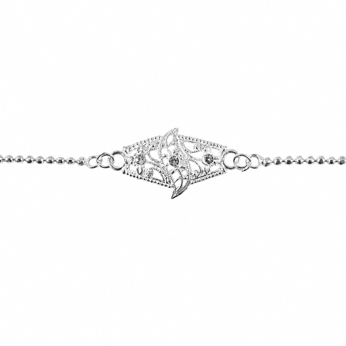 Diamond Shape Leaf Stone Studded Chain Bracelet Rakhi