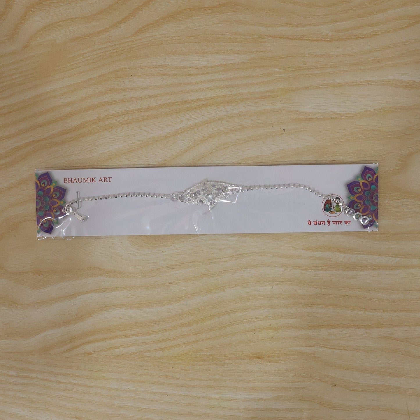Diamond Shape Leaf Stone Studded Chain Bracelet Rakhi