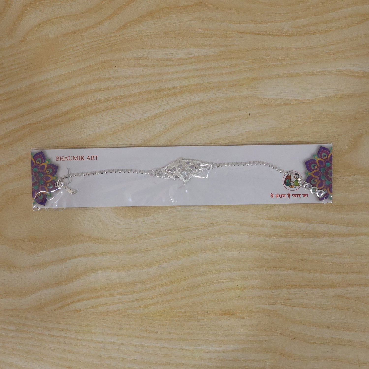 Diamond Shape Leaf Stone Studded Chain Bracelet Rakhi