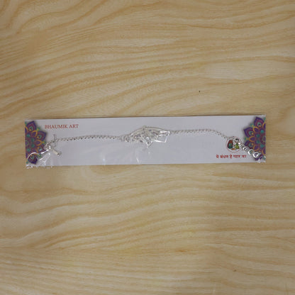 Diamond Shape Leaf Stone Studded Chain Bracelet Rakhi