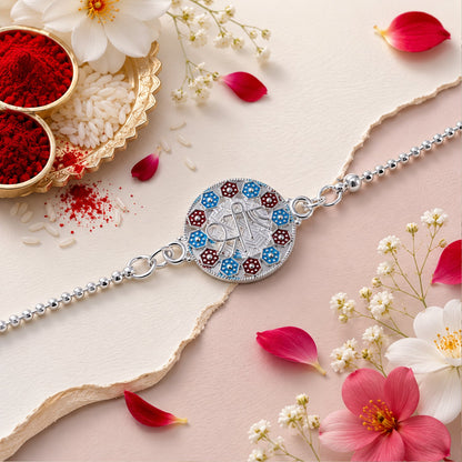 Shree Round Enamel Charm Chain Bracelet Rakhi