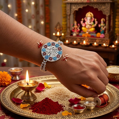 Shree Round Enamel Charm Chain Bracelet Rakhi