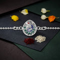 Peacock Teardrop Enamel Charm Chain Bracelet Rakhi – Elegant Festive Accessory