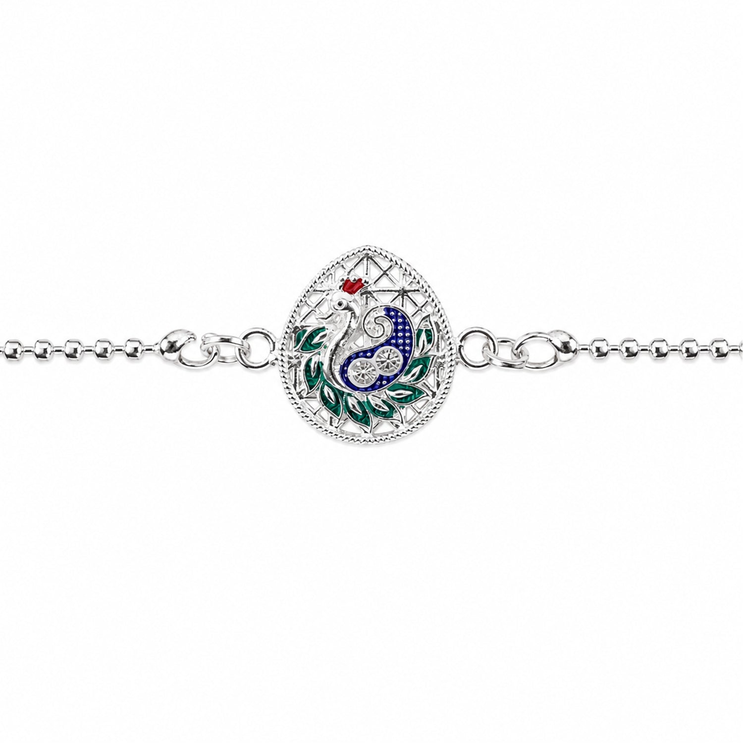 Peacock Teardrop Enamel Charm Chain Bracelet Rakhi