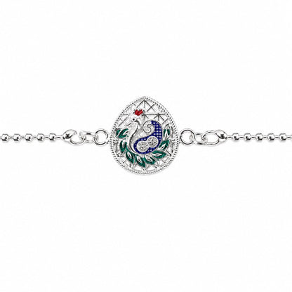 Peacock Teardrop Enamel Charm Chain Bracelet Rakhi
