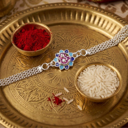 Lord Ganesha Floral Petal Enamel Charm Chain Bracelet Rakhi