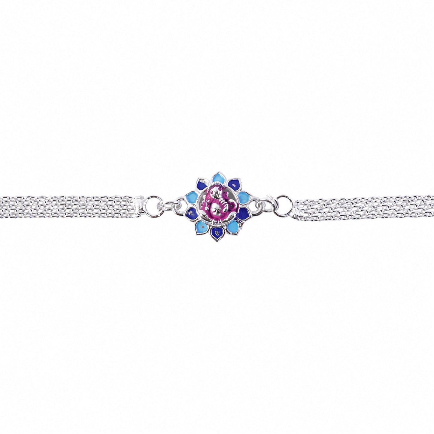 Lord Ganesha Floral Petal Enamel Charm Chain Bracelet Rakhi