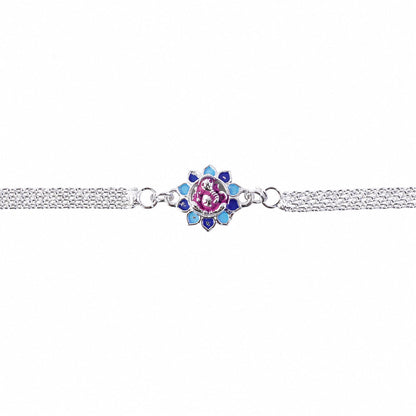 Lord Ganesha Floral Petal Enamel Charm Chain Bracelet Rakhi