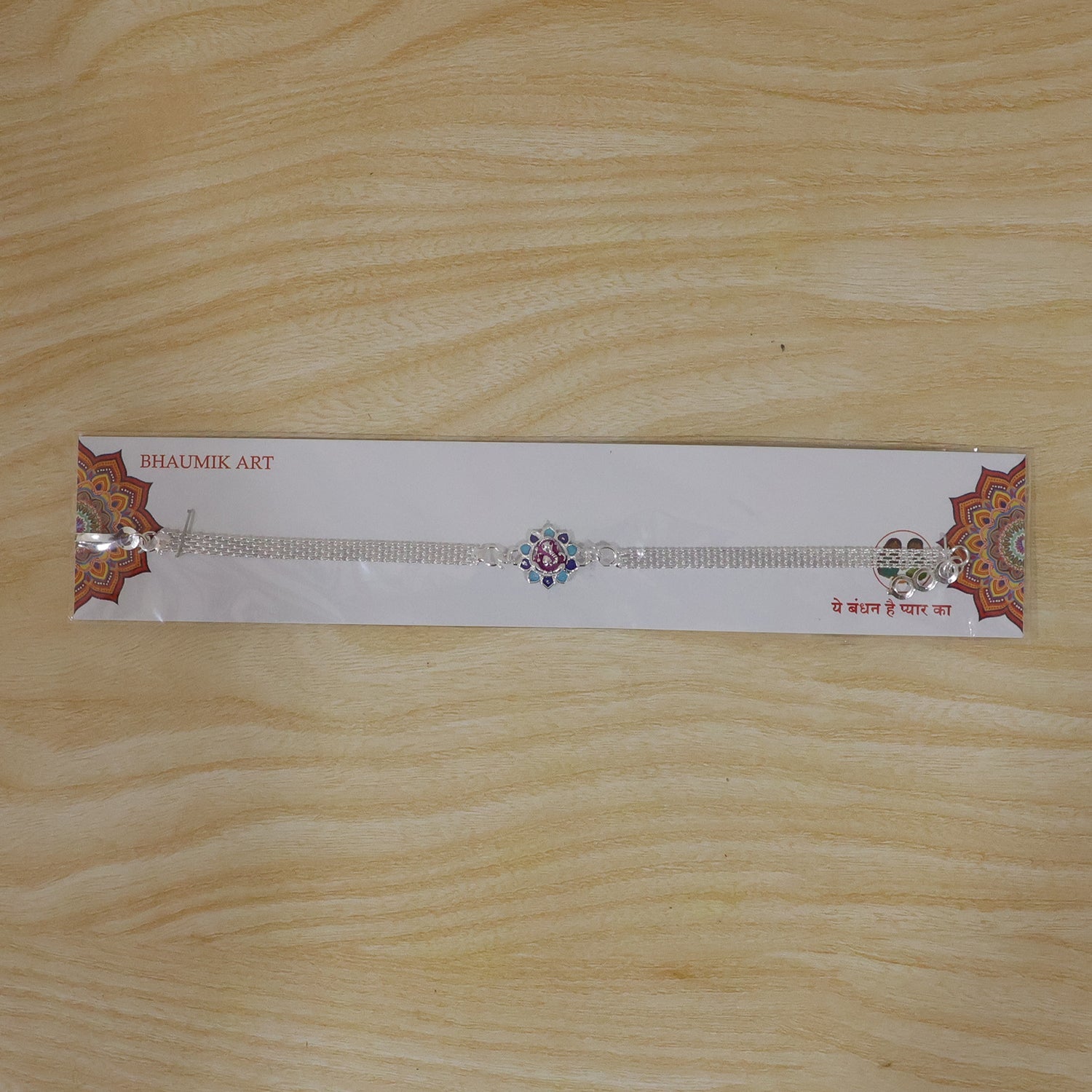 Lord Ganesha Floral Petal Enamel Charm Chain Bracelet Rakhi