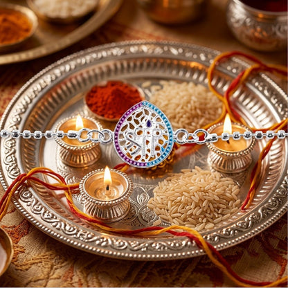 Shree Symbol Enamel Teardrop Charm Chain Bracelet Rakhi