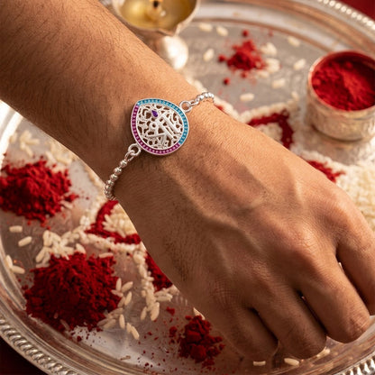 Shree Symbol Enamel Teardrop Charm Chain Bracelet Rakhi
