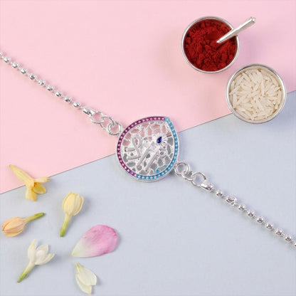 Shree Symbol Enamel Teardrop Charm Chain Bracelet Rakhi