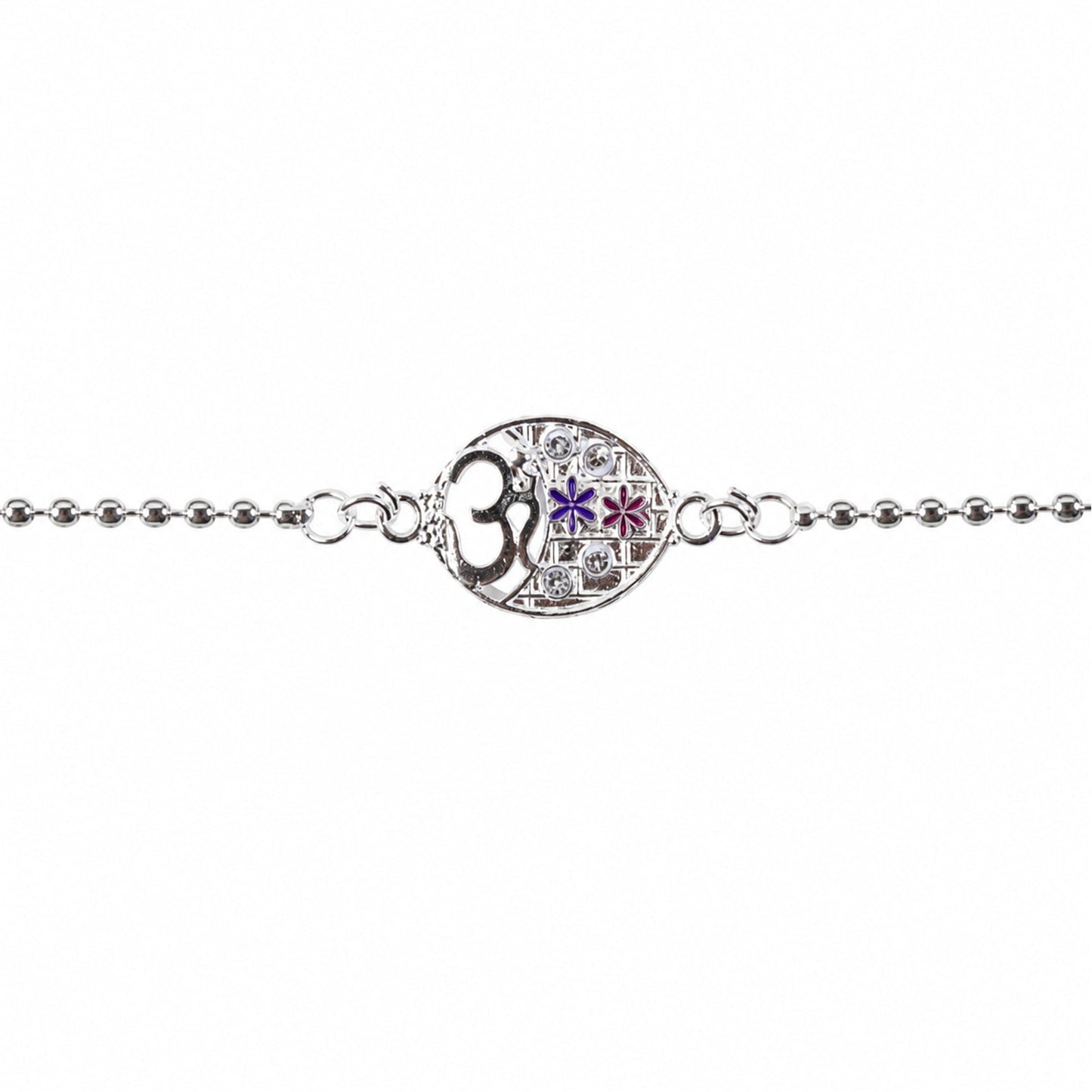 Om Symbol Oval Floral Stone Charm Chain Bracelet Rakhi
