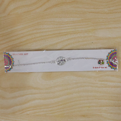Om Symbol Oval Floral Stone Charm Chain Bracelet Rakhi