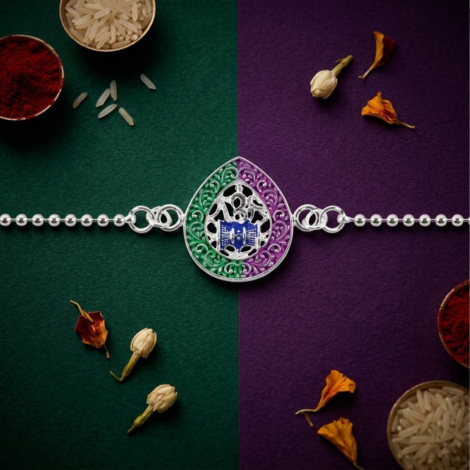 Om Damaru Charm Enamel Charm Chain Bracelet Rakhi