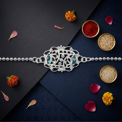 Stylish Oval Enamel Stone Charm Chain Bracelet Rakhi for Brother