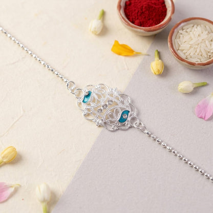 Stylish Oval Enamel Stone Charm Chain Bracelet Rakhi for Brother