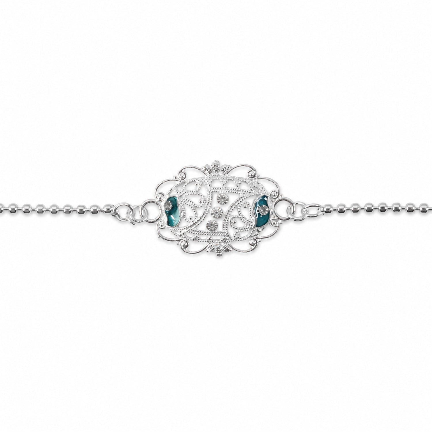 Stylish Oval Enamel Stone Charm Chain Bracelet Rakhi for Brother