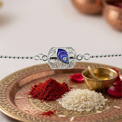 Silver Peacock Enamel Charm Chain Bracelet Rakhi