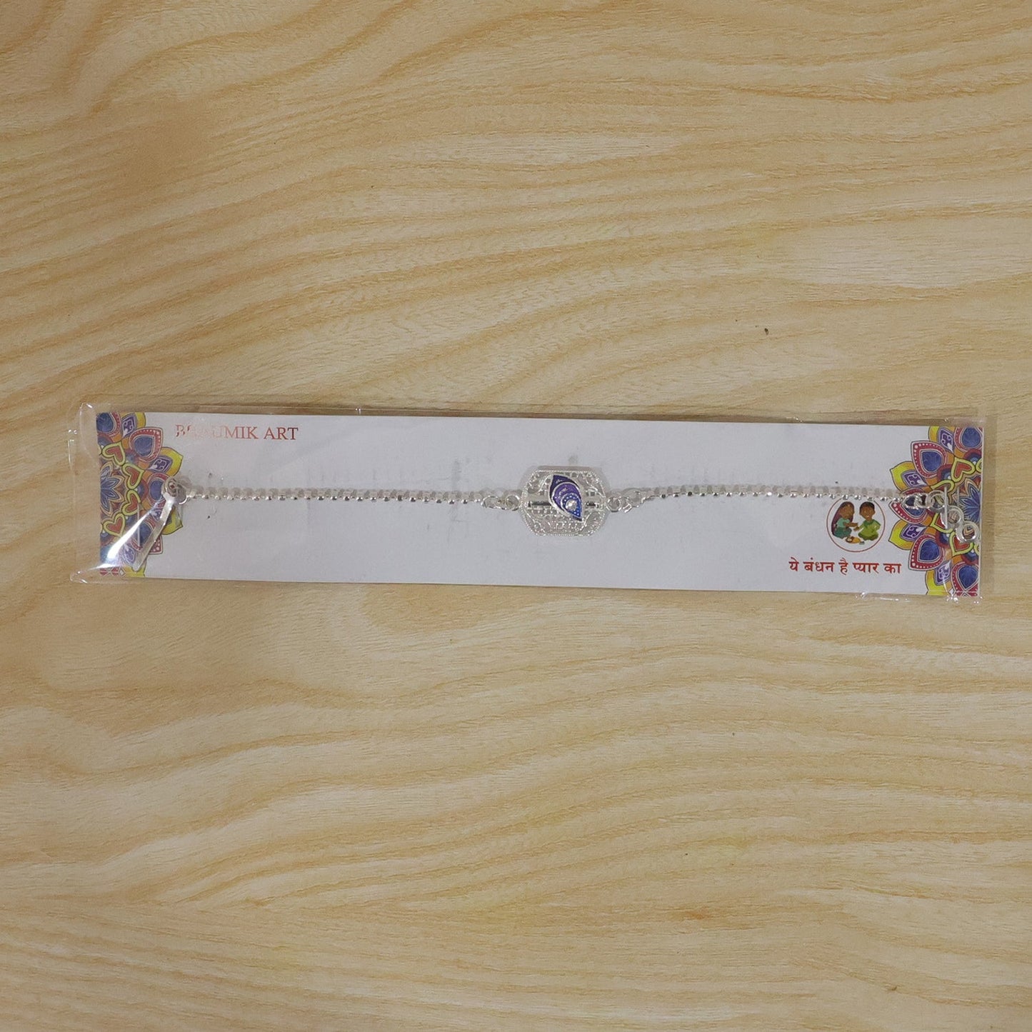 Silver Peacock Enamel Charm Chain Bracelet Rakhi