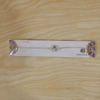 Silver Peacock Enamel Charm Chain Bracelet Rakhi
