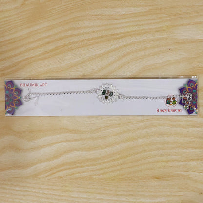 Stylish Bro Text Round flower Stone Studded Chain Rakhi