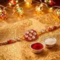 Kundan Rakhi for Brother – Oval Multi Stone Enamel Pearl Bead