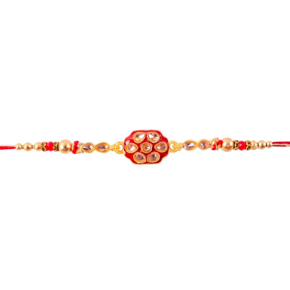 Oval Kundan Multi Stone Enamel Charm Pearl Bead Thread Rakhi for Brother