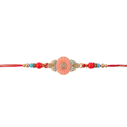Round Enamel Floral Charm Fancy Bead Tassel Thread Rakhi for Brother